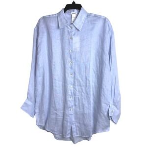 Vitamin A Womens Large 100%‎ Linen Light Blue Long Sleeve Button Front Shirt NWT
